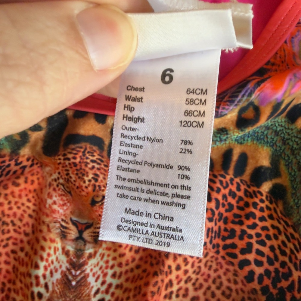 Camilla Kids Mila Multicolor Leopard Print Long Sleeve One Piece Swimsuit Size 6 - Picture 6 of 9